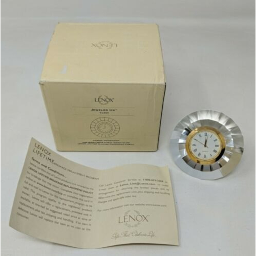 Lenox Jeweled Ice Table Clock‎ Diamond Shaped Crystal 2.75” Diameter VTG W/ Box